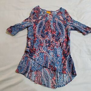 Ruby Rd. Red & Blue Paisley Scoop-Neck Hi-Low Tunic Top